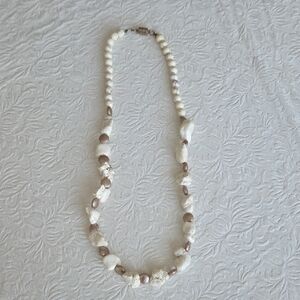 Elegant White and Bronze Beaded Necklace